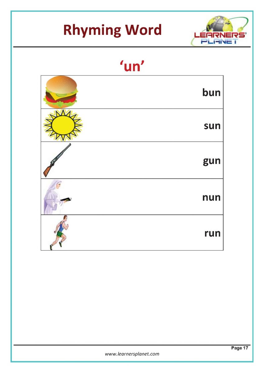 English rhyming words worksheets kindergarten
